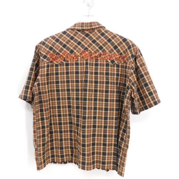 Harley Davidson Plaid Western Short Sleeve Shirt Embroidered Back Mens M - Picture 2 of 5